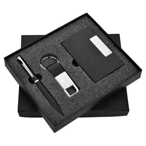 Boston Pen Keychain Cardholder Combo Gift Set - Color: Black