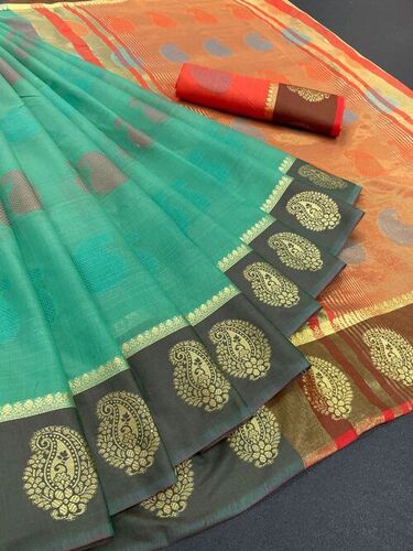 Mango C-Green Butta Cotton Silk Saree