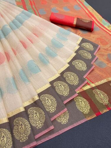 Mango Butta White Cotton Silk Saree