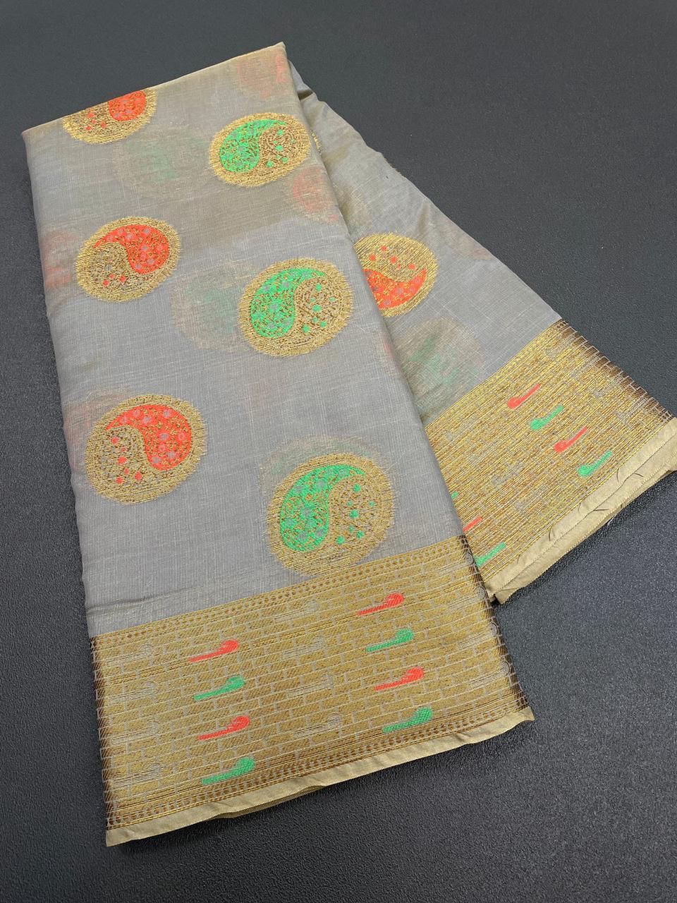 Hockey Grey Organza Saree
