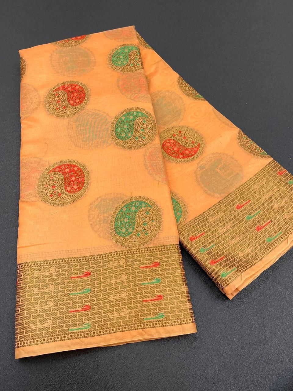 Hockey Orange Organza Saree
