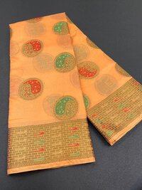 Hockey Orange Organza Saree