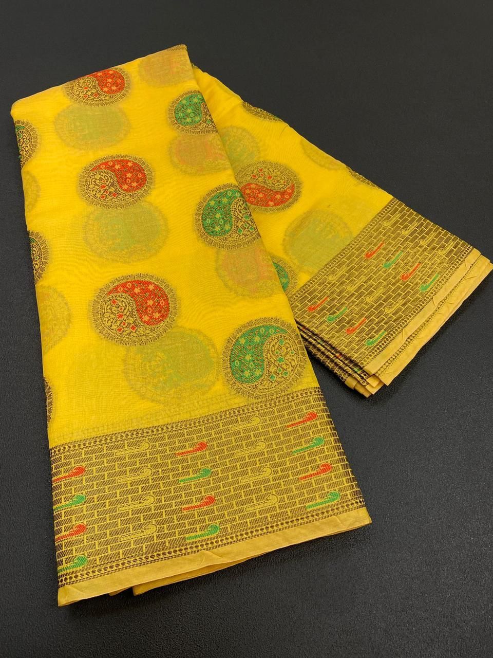 Hockey Yellow Organza Saree