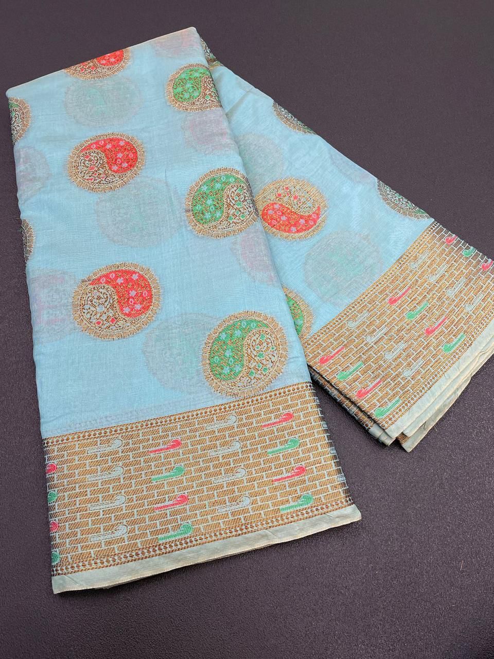 Hockey Sky-Blue Organza Saree