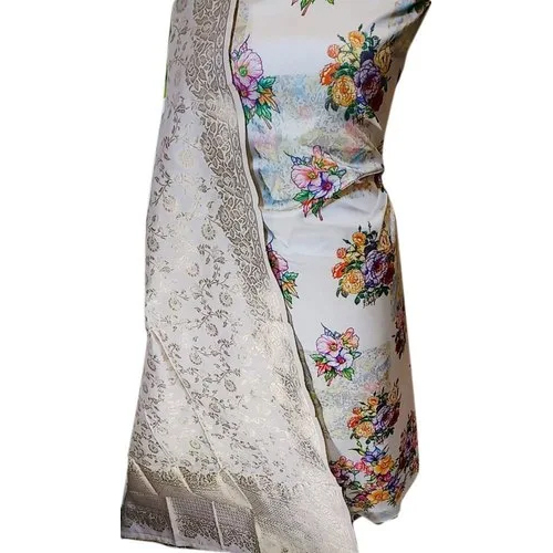Multicolor Ladies White Suit Material