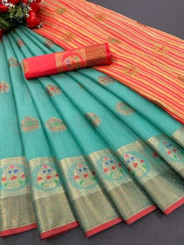 Viha Sky-Blue Cotton Silk Saree