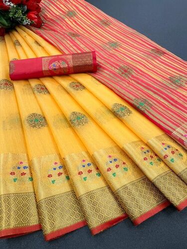 Viha Yellow Cotton Silk Saree