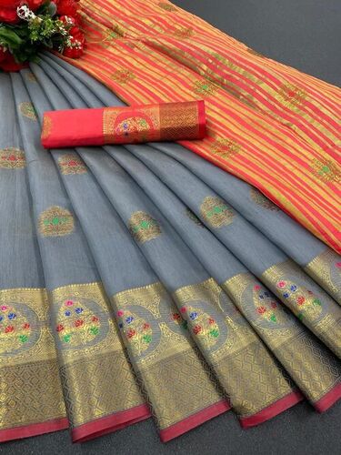 Viha Grey Cotton Silk Saree