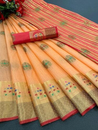 Viha Orange Cotton Silk Saree