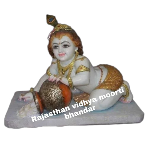Marble Bal Gopal Statue - Polished Finish, Eco-Friendly Hinduism Sculpture | Easy To Clean, Indian Religious Style