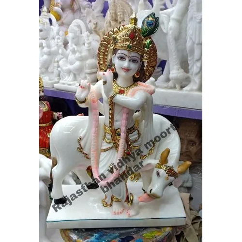 Easy To Clean Marble Cow Krishna Statue