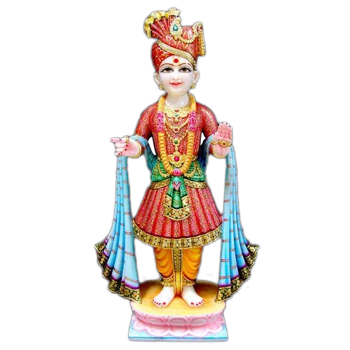 Marble Swaminarayan Statue - Handmade Eco-Friendly Sculpture, Different Sizes | Polished Finishing, Easy To Clean, Indian Hinduism Theme