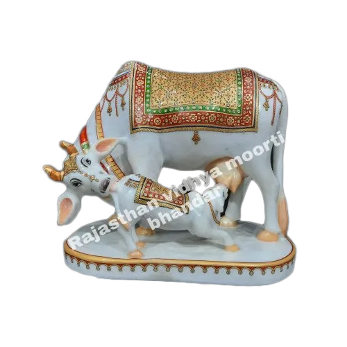 Marble Cow Statue - Different Sizes, White Marble, Custom Packaging & Color | Hand-Craved Indian Animal Sculpture for Home & Outdoor Decoration