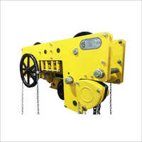 15 TON Ultra Low Headroom Trolley Mounted Chain Pulley Block - Steel Material, Yellow Color, Corrosion-Resistant, Durable Four-Wheel Design