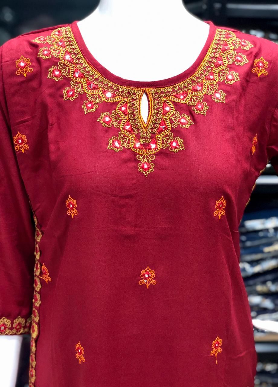 Kiya Maroon Rayon Kurti
