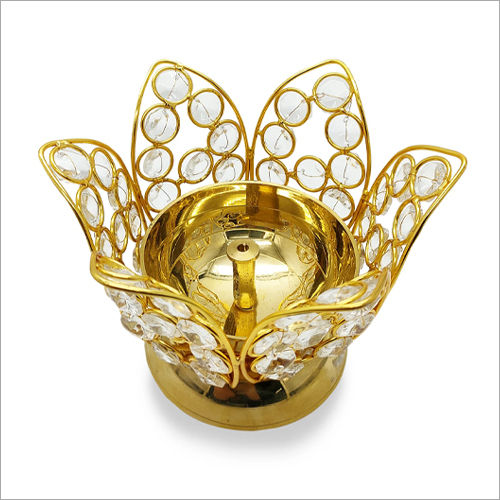 Beautiful Brass Crystal Akhand Diya