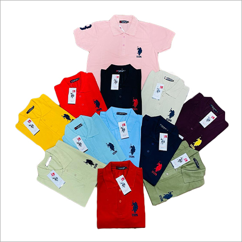 Fancy T Shirt - Cotton Fabric, Size: S-XXXL | Polo Collar, Multicolor, Short Sleeves, Plain Pattern, 1 Year Warranty for Males