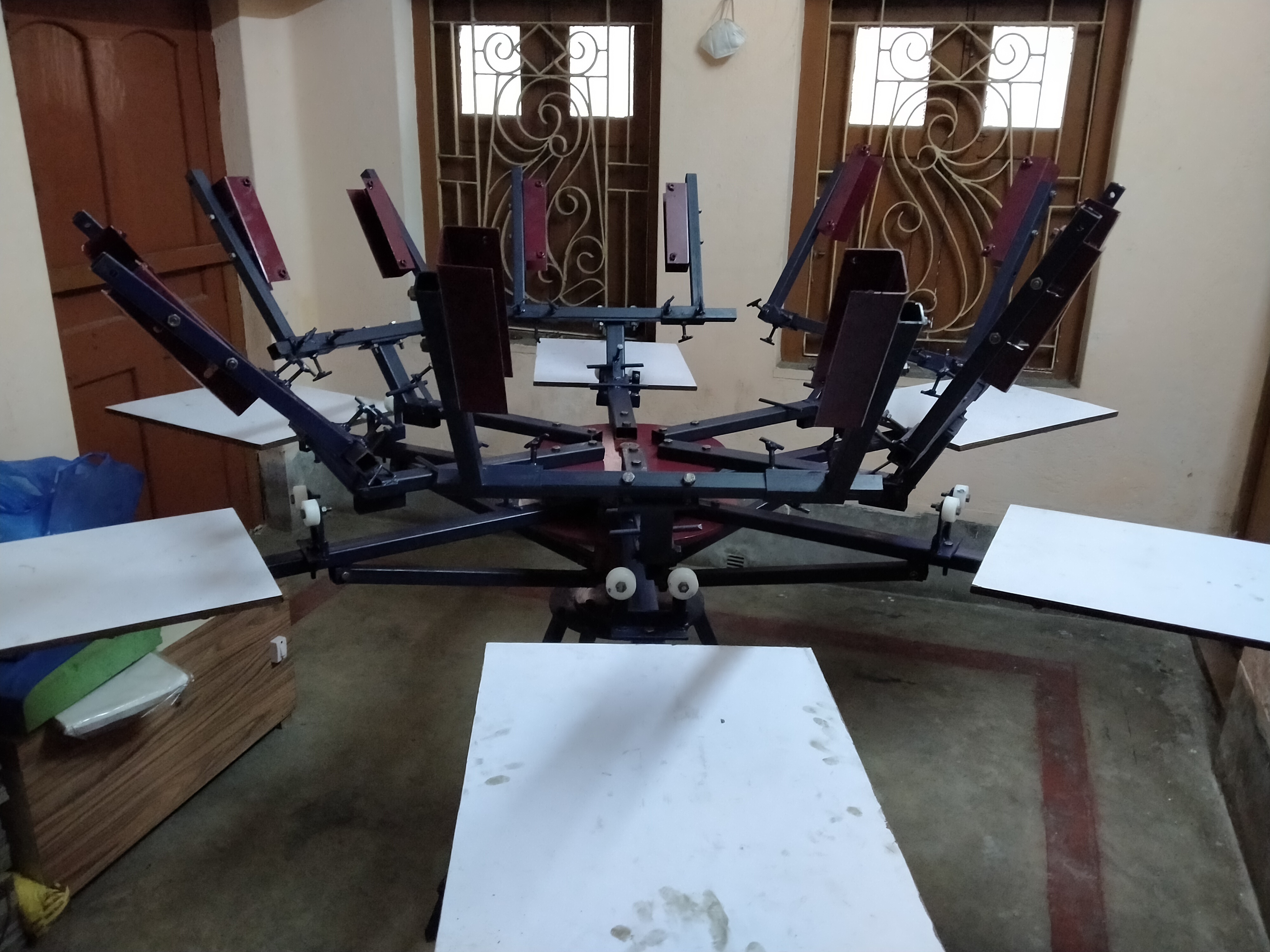 T Shirt Screen Printing Machine 6 Color 6 Stations Adjustable