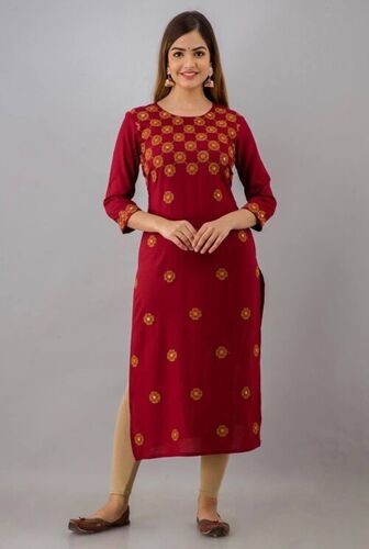 Washable Riyana Maroon Rayon Kurti