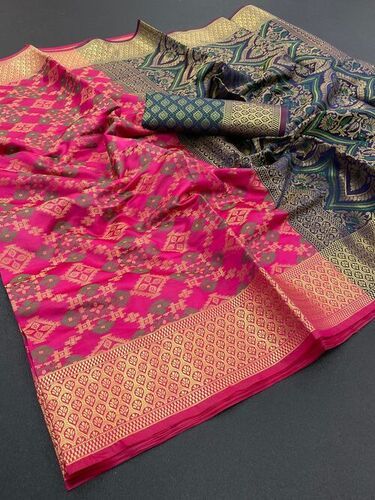 Brocade Poonam Rani Pink Patola Silk Saree