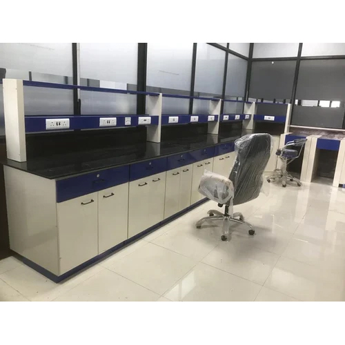 Blue-White Laboratory Skirting Design Wall Bench