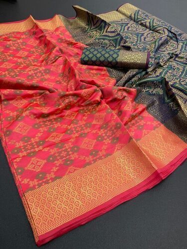 Brocade Poonam Pink Patola Silk Saree