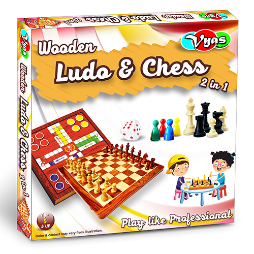 6 Pc Wooden Ludo Chess Designed For: Children