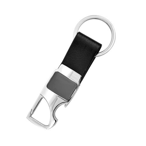 Rectangle Hanging Metal Keychain with Bottle Opener and PU Strap KC 06