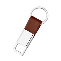 Rectangle Hanging Metal Keychain with Brown PU Strap KC 09