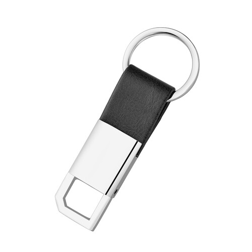 Rectangle Hanging Metal Keychain with Black PU Strap KC 10