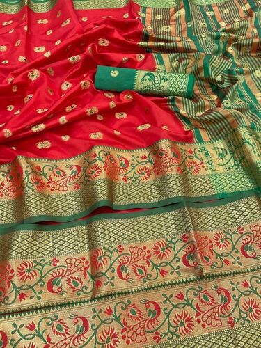 Priti Red Lichi Silk Saree