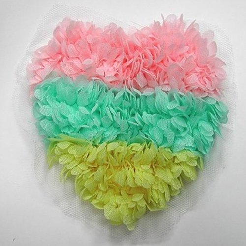 Multicolor Heart Design Chiffon Fabric Motif