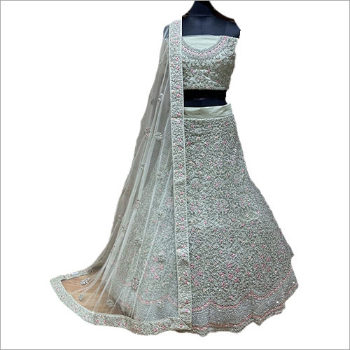 Powder White Party Wear Lehenga