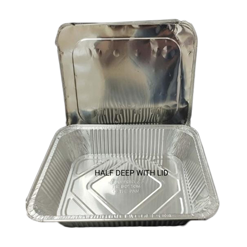 Half Deep Aluminium Foil Container - With Lid, Silver Color, High Quality Material for Food Industry Use
