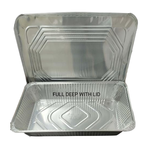 Full Deep With Lid Aluminium Foil Container - Aluminium, Ideal for Food Packaging, Silver Color, High Quality Construction, Versatile Use