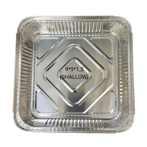 9X9X1.5 Shallow Aluminium Foil Container - Aluminium, 9x9x1.5 Inches, Silver | High Quality, Ideal for Food Industry Usage