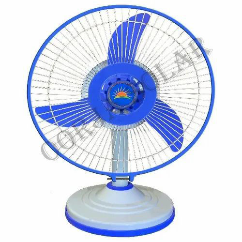 Solar Table Fan - Steel and Plastic, 300 mm Sweep Size | 12 V DC, 18 W Power, Blue and White Colors