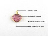 Leaf Carving Gemstone Size 10x8mm Gold Vermeil Silver Bezel Set Pendant