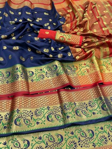 Priti Blue Lichi Silk Saree