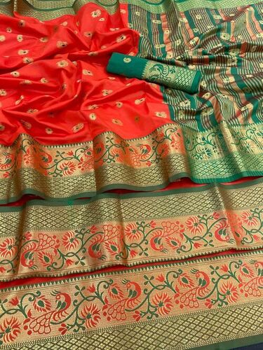 Priti Orange Lichi Silk Saree