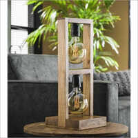 Multicolor Boho Wooden Lamp With 2 Bulbs