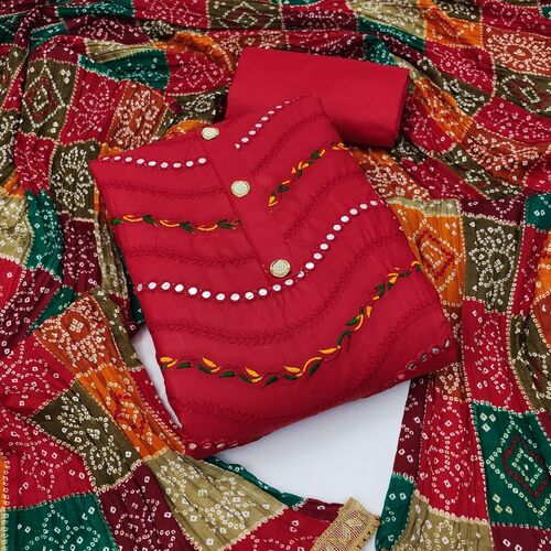 Kajal Red Cotton Dress Material