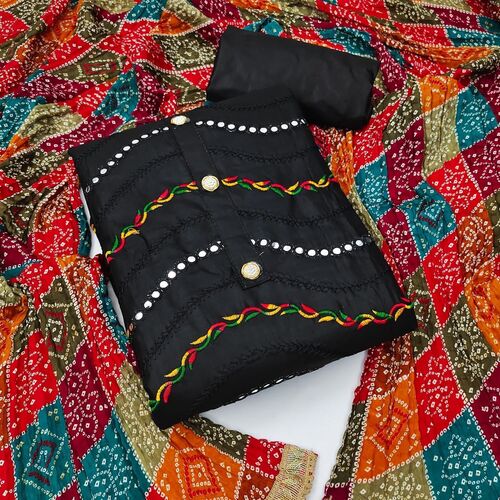 Kajal Black Cotton Dress Material