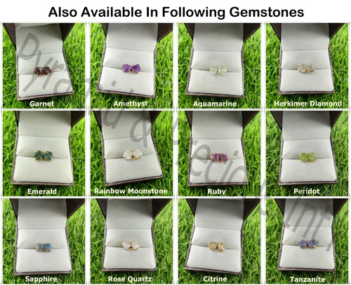 Raw Birthstone Size 8-10mm Gemstone Gold Vermeil Silver Prong Set Stud Earring