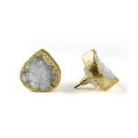 Natural Druzy Size 10mm Gold Vermeil Silver Stud Earring