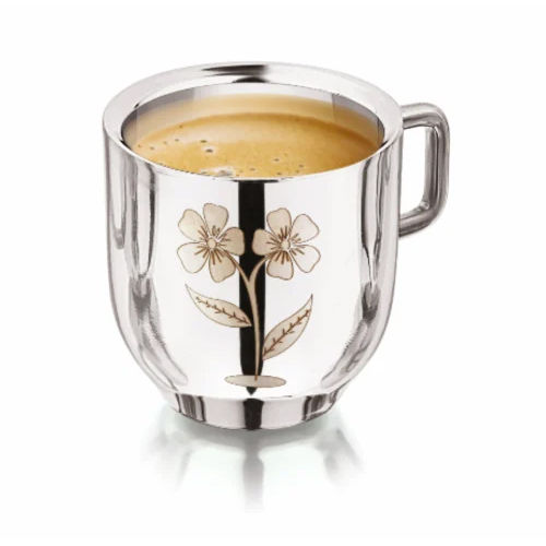 Silver 90Gm Stainless Steel Double Wall Tea Cup