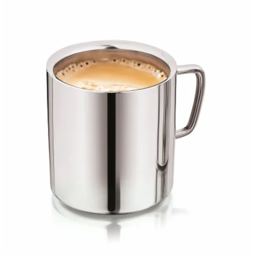 Stainless Steel Double Wall Coffee Cup - 200ML Capacity, 80MM Size, Silver Color | Sober Plain Design, Mirror Polish Finish