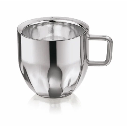 125 ML Stainless Steel Double Wall Tea Cup - 65MM Size, Silver Color | Royal Design, Mirror Polish Finishing, Ideal for Home Use