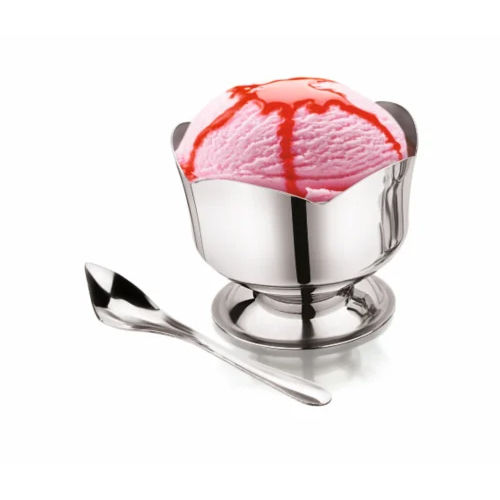 Silver Rose Design Stainless Steel Ice Cream Cup With Spoon