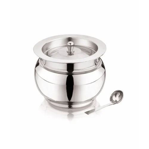 Stainless Steel Ghee Pot - Color: Silver